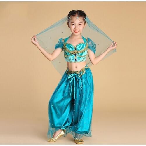 Halloween Costume Aladdin Magic Lamp Princess Jasmine Cosplay Costumes Girls Belly Dance Performance Costumes Beach Dress