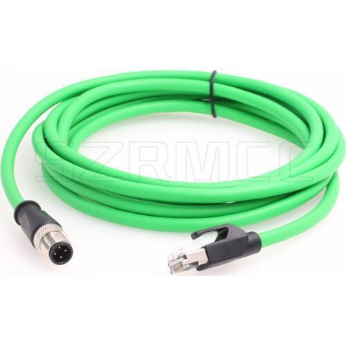 M12 4 Pin D-Coded Male to RJ45 Male High Flex Cat5e Industrial Camera Ethernet Shielded Cable