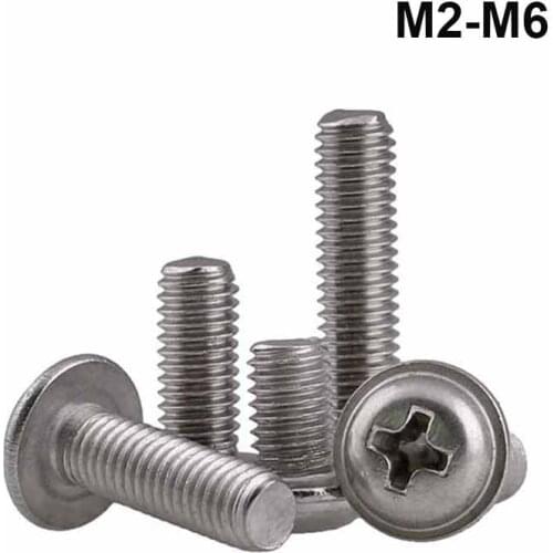 M2 M2.5 M3 M4 M5 M6 304 Stainless Steel Phillips Cross Round Pan Truss Head With Washer Padded Collar Screw Bolt PWM DIN967