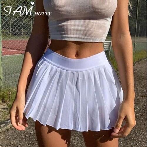 Kawaii Preppy Style Pleated Mini Skirt Women Solid Korean Fashion Stretchy High Waist A Line y2k Skirts For Girls 2021 Iamhotty
