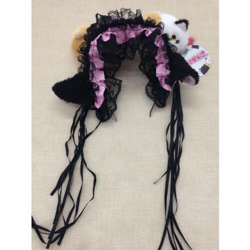 Sweet Lolita Hair Bands Lovely Cat Ears Princess Lace Tassel Dot Printing Japanese Style Anime Maid Cosplay Perform Accessories