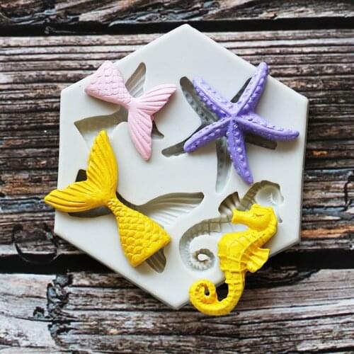 Cartoon Marine Creature Silicone Mold DIY Fishtail Starfish Seahorse Accessories Jewelry Decoration Cake Chocolate Decoration