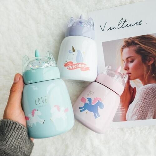 Cartoon Style Fashion Cute Creative Little Fresh Unicorn Vacuum Stainless Steel Vacuum Cup Portable Literature and Art Water Cup