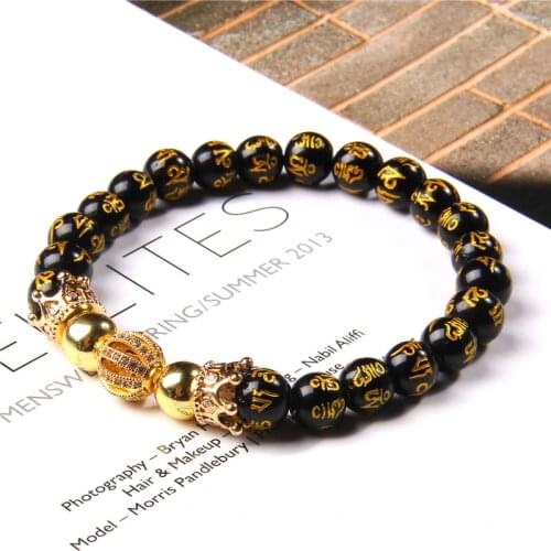 Men Bracelets Gold Champion Glory Crown Bracelets For Women Vintage CZ Charm Bangle Natural Lapis Lazuli Stone Beads Pulsera