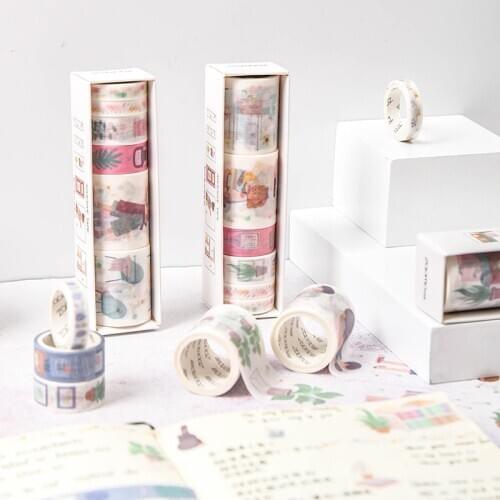 Creative Cute Solution library Washi Tape Set Diary DIY Adhesive Masking Tape Scrapbooking Stickers Stationary Supplies 024093