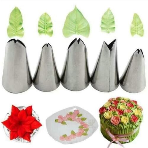 Leaves Set Nozzles 5Pcs Seam Stainless Steel Icing Piping Nozzle Pastry Tips For Cream Cake Fondant Baking Decorating Tools AX08