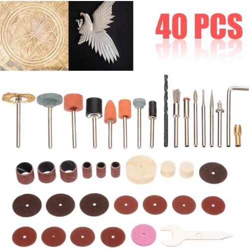 40pcs/set Rotary Polishing Grinding Tool Kits 1/8" Shank Mini Wood Metal Jade Polishing Carving Cutting Polishing Drill Abrasive