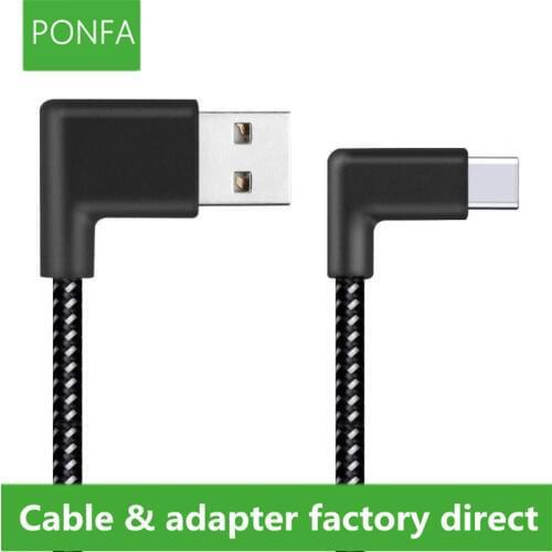 Nylon Braided Type-C Cable 90 Degree Connector USB3.1 Type-C Fast Charging Data Cable For All Type C Device 0.2m/1m/2m