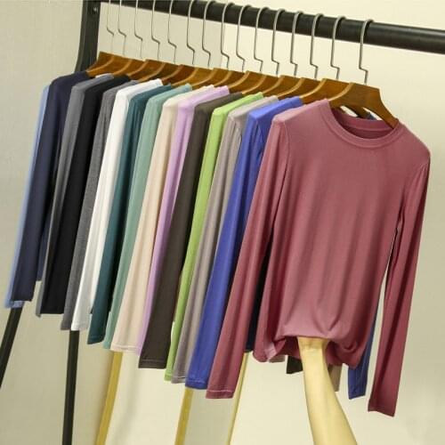 Autumn new style modal long-sleeved bottoming shirt round neck t-shirt female Korean version of pure color slim fit all-match pl