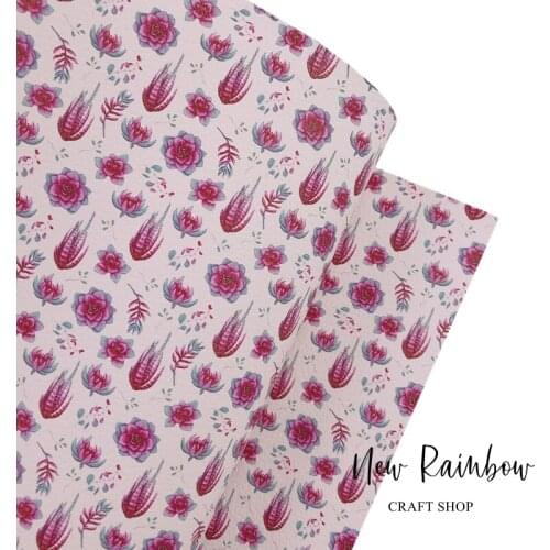 New Rainbow 30x138cm roll Cactus Succulent Plants Pu Faux Leather for Bows Making, DIY Handmade Bag, Decor, Earrings, crafts