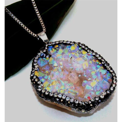 Wholesale 6pc/lot Natural agates crystal cluster original stone inlaid shining dazzle color pendant crystal DIY