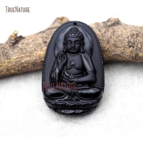 Wholesale Yoga Jewelry Peace Amitabha Bodhisattva Pendant Black Obsidian Bodhi Mantra Pendant Jewelry In 52*34 mm PM8900