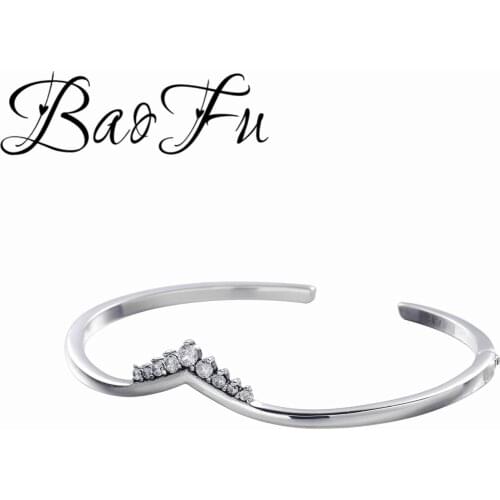 Baofu S925 Sterling Silver Bracelet Original 1:1 With Shiny Princess Crown Open Ring Diy Pan Bracelet