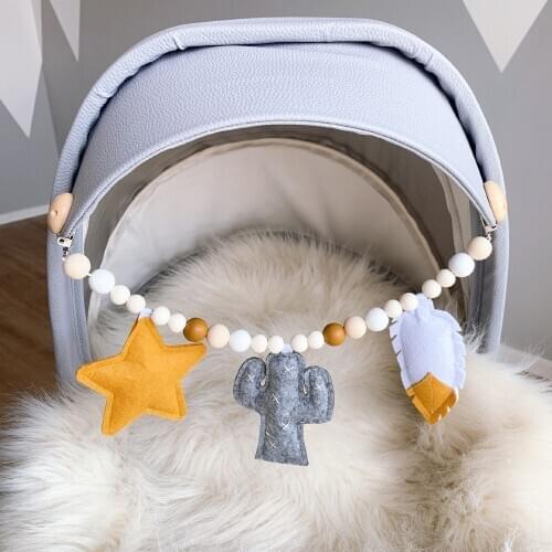 Wooden Stroller Toy Newborn Baby Plush Baby Rattles Mobiles Cartoon Animal Hanging Infant Educational Baby Toys For 0-12 Months