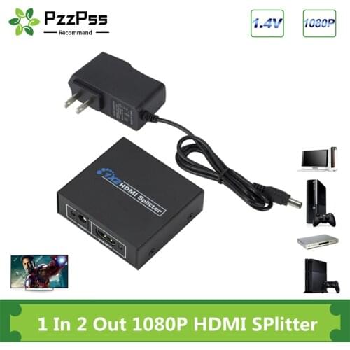 PzzPss 1080P HDMI Splitter 1 input 2 output Full HD 1080p Video HDMI Splitter Switcher 1X2 Split 1 in 2 Out For HDTV DVD