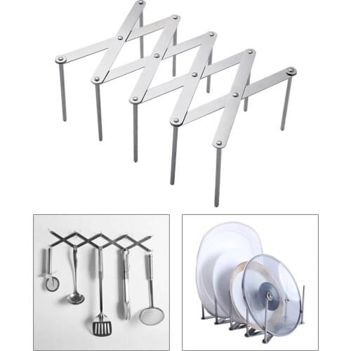 Stainless Steel Adjustable Pot Cover Rack Multifunctional Telescopic Storage Rack Damper Draining Shelf Kitchen Accessories
