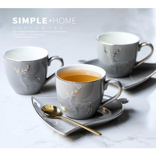 Luxury Nordic Porcelain Coffee Cup Deer Gold Handle Bone China Tea Cups Set Creative Chicara Porcelana Drinkware Chrismas 50CC