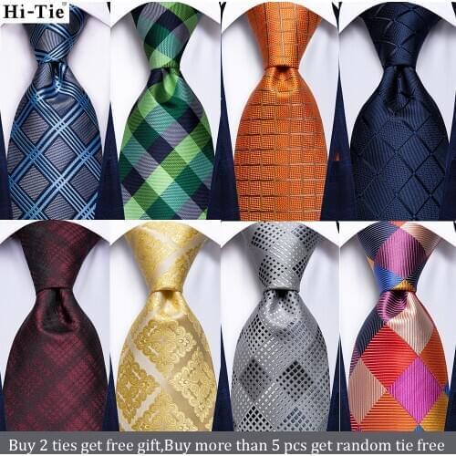 Luxury Silver Blue Plaid Gift Tie For Men Silk Wedding Tie Handky Cufflinks Set Fashion DesignBusiness Party Hi-Tie Dropshipping