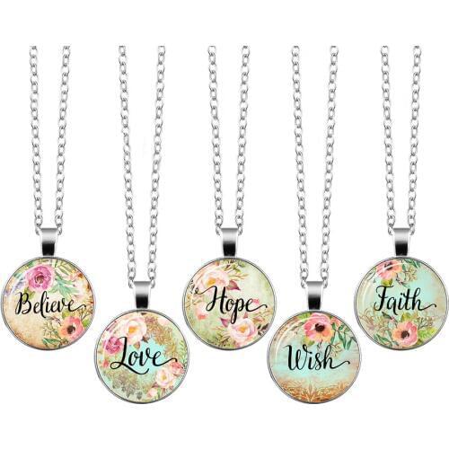 2019 Wish Believe Hope Faith Love Dream Bible Verse Necklace Glass Dome Pendant Necklaces Scripture Quote Jewelry Christian Gift
