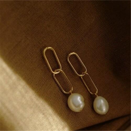 Liemjee Chain Pearl 14k Gold Filled Earrings Fashion Personality Party Jewelry For Women Feature Namour Charm Gift All Seasons