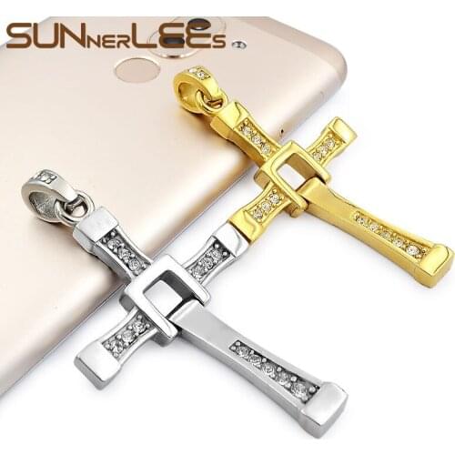 SUNNERLEES Stainless Steel Jesus Christ Cross Pendant Necklace Beads Link Chain Fast and Furious Movie Men Gift SP54