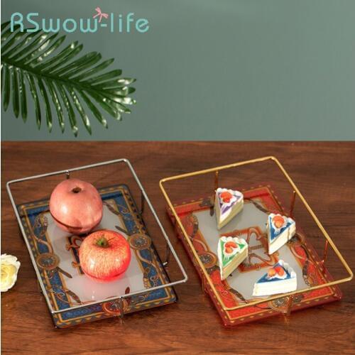 Light Luxury Glass Metal Storage Tray Cosmetics Jewelry Display Stand Fruit Dessert Plate Food Tray Serving Platter For Home