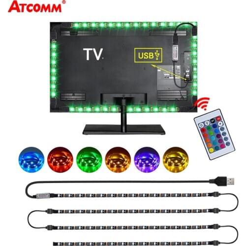 RGB LED Strip Light TV Backlight 1m 2m 3m 5V USB LED Diode Tape Light 24 Key IR Remote Background HDTV Desktop Screen Lighting