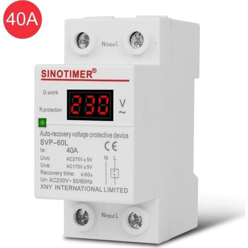 SVP-60L 230V 40A Stable Automatic Recovery Under Voltage Over Voltage Protector Relay Breaker Protective Device LED Display