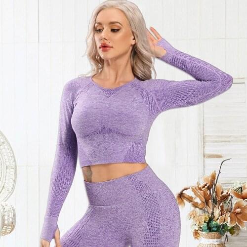 INFILA Yoga Womens Shirt Seamless Long Sleeve Workout Tops for Women Fitness Crop Tops Active Outfit Sportswear Gym Clothing