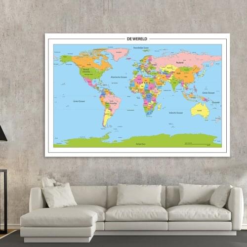 The World Political Map In Dutch Modern Wall Art Poster Canvas Painting School Supplies Living Room Home Decoration