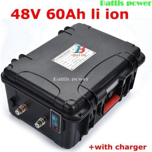 Waterproof 48v 60Ah lithium battery li ion BMS for scooter 2000w 2500w inverters Forklift Solar energy storage + 10A charger