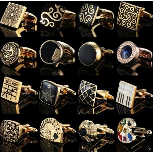 High Quality Mens Cufflinks Golden Poker Golf Bird Palette Flower French Shirt Cuff Button Wedding Jewelry Gifts For Geometric