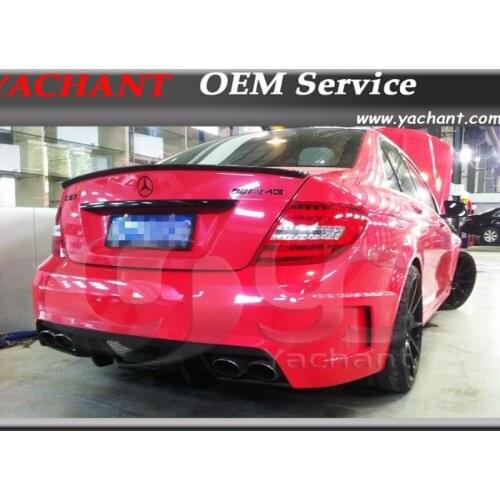 FRP Fiber Glass Rear Bumper with Carbon Fiber Diffuser Fit For 2008-2011 W204 C63 Sedan & Coupe Black Edition Style Rear Bumper