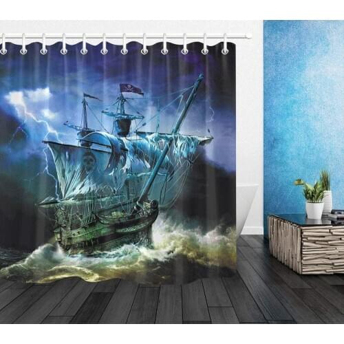 Pirate Ghost Ship Shower Curtain Bathroom Durable Fabric Mildew Bathroom Pendant Creative With 12 Hooks 180X180CM