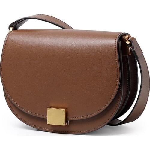 Genuine Leather Female Saddle Bag Hot Sale Women Crossbody Bags Retro Solid Cowhide Shoulder Messenger Bag Brown bolsas mujer