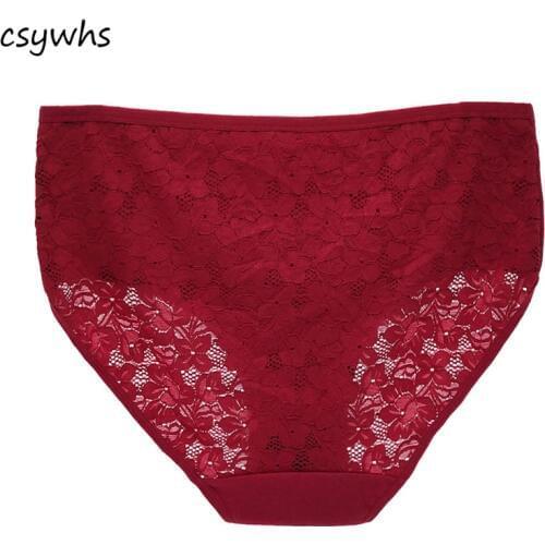 CSYWHS 2 3 4xl Sexy Lace Briefs Women Floral Transparent Underwear Mid Rise Panties Cotton Female Intimates Lingerie 4pcs/lot