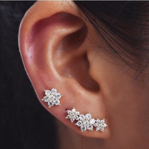 2021 Female Snowflake Stud Earrings Real Fine 100% 925 Sterling Silver Jewelry High Quality AAA Zircon Double Earrings For Women
