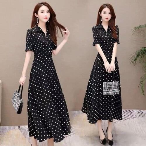 Elegant Polka Dot Women Dress Female Casual Short Sleeve Office Printed Summer Dresses A-line Vintage Clothing Vestidos Y902