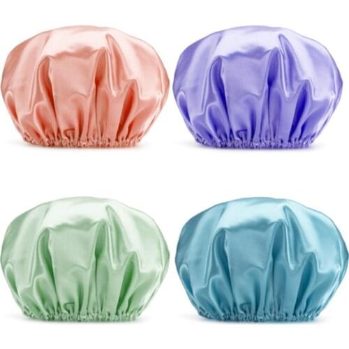 Double-layer Waterproof Bath Shower Cap Hair Protection Head Cover Hat Women Bathing Sauna SPA Hats Bathroom Satin Sleep Bonnet
