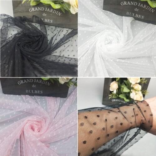 1 Yard(91cm) Black White Pink Ivory Non-Stretch Jacquard Dots Fabric Tulle Mesh Lace Fabric Diy Dress Blouse Fabric Material