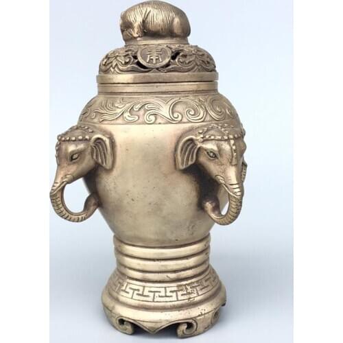 17 cm/China Bronze elephant statue Incense Burner metal handicraft family decorations incense Burner
