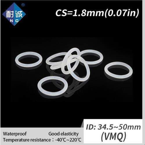 2PCS/lot Silicone rubber oring VMQ CS 1.8mm ID34.5/35.5/37.5/40/41.2/42.5/45/46.2/50mm O Ring Gasket Silicone O-ring waterproof