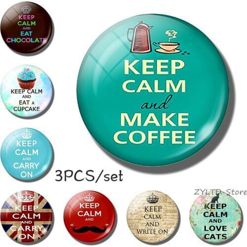 3PCS "KEEP CALM" Quote Fridge Magnet Glass Cabochon Magnetic Refrigerator Stickers Message Board Cute Letter Magnets Home Decor