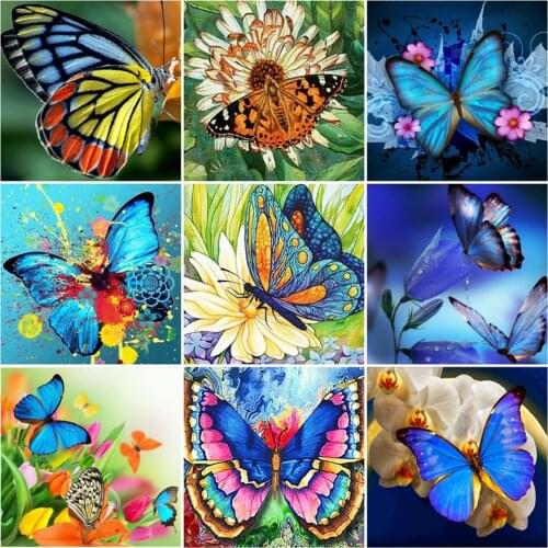 HUACAN 5D Diy Full Drill Diamond Painting Animal Butterfly Mosaic Embroidery Flowers Cross Stitch Wall Stickers