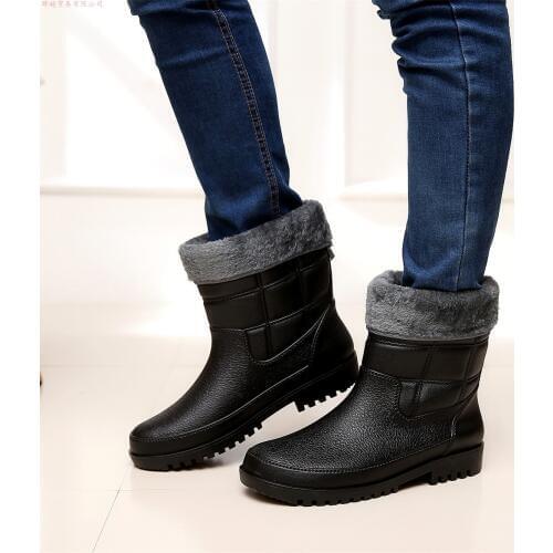 Plus Velvet Warm Waterproof Fishing Rain Boots Men Winter Outdoor Hiking Hunting Camping Non-slip Thermal Rubber Rain Shoes