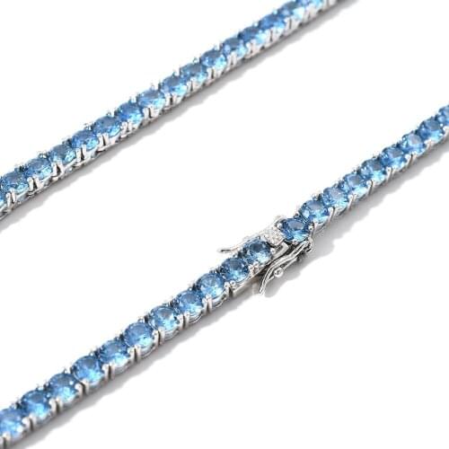 4mm1 Row Tennis Chain Bracelet Women Hip hop Silver Color Charms Jewelry Bling Iced Out Micro Pave Blue Zircon