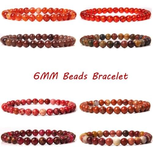 Red Bracelet Natural Stone 6MM Beads Bangles For Women Men Stretch Elastic Rope Reiki Crystal Jades Agates Pulsera Jewelry Gift