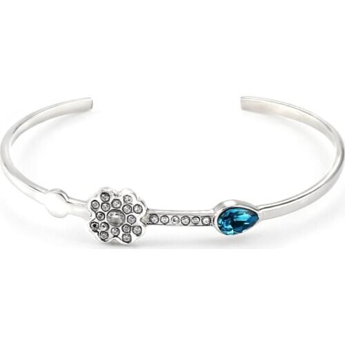 Womens Adjustable Open Bracelets & Bangles Silver Color Stainless Steel Cuff Bracelet Inlaid crystal chains Bangle Jewelry Gift