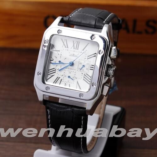 Simple Automatic Mechanical Self-Winding Men Watch Calendar Display Roman Numbers Analog Black Leather Strap Wrist Watch Gifts