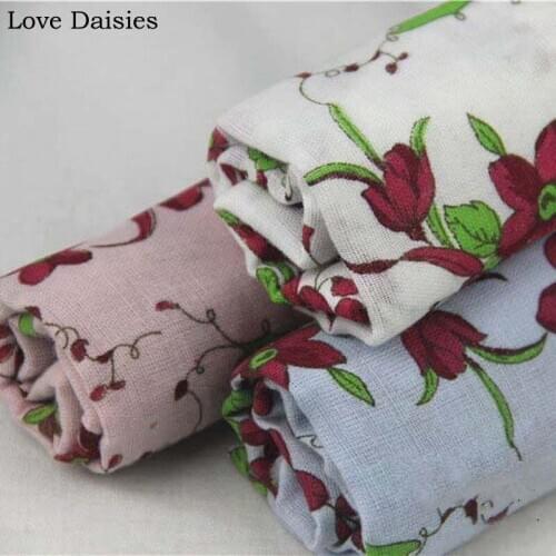 Double Layer 100% Cotton WHTE BLUE PINK Pastoral Maroon Flower Floral Soft Fabric for DIY Summer Baby Kids Apparel Shirt Dress